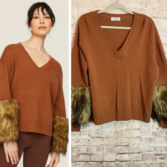 NAADAM Sweaters - Naadam Faux Fur Sweater Women Large Cashmere & Wool Rust Brown Pullover Mob Wife